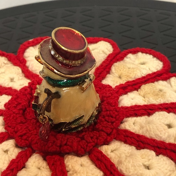 VTG Monet Enameled Hinged Snowman Trinket Box with Rhinestones Hanging Heart - Picture 10 of 11